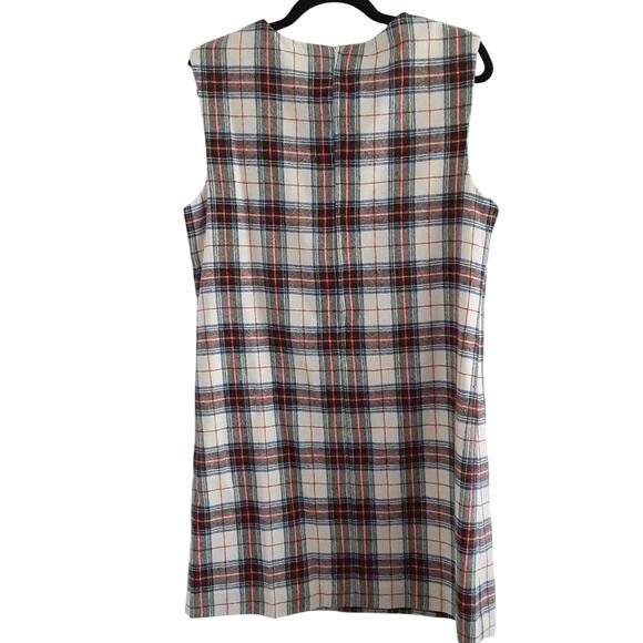 Vintage 1980s Wool Flannel Shift Dress Red Rothesay Tartan Plaid Handmade Lined - Picture 2 of 15